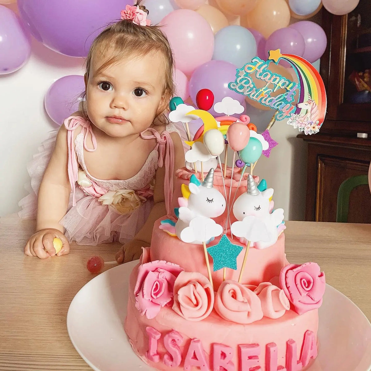 Toddler Baby Girls 1st Birthday Dress for Kids Flowers Girls Wedding Costume Belt Headband 3pcs Outfit Set Child Princess Gown