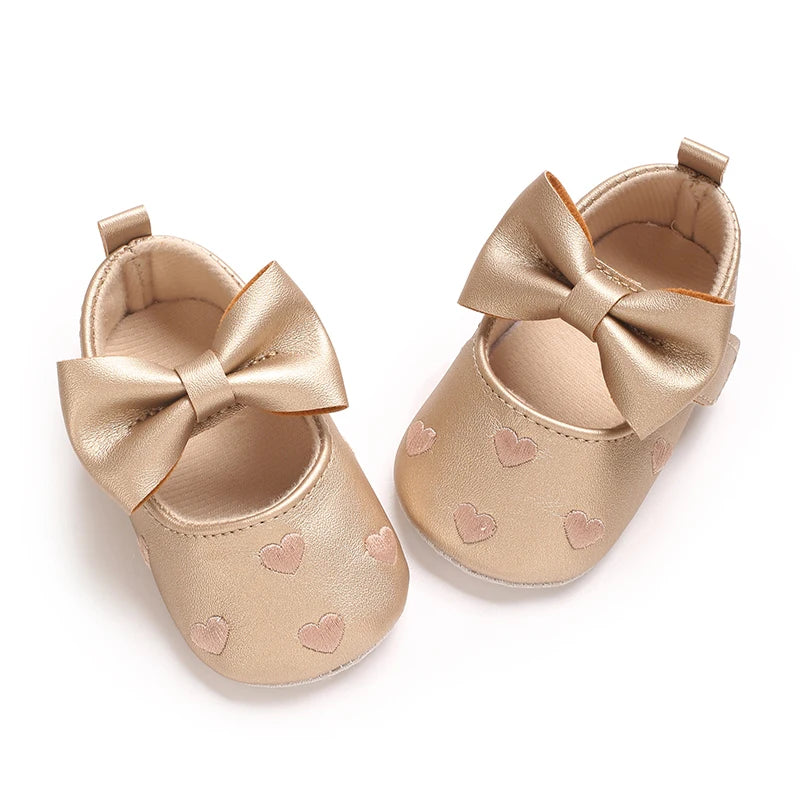 Baby Girl Classic Dress Shoes 0-18M Cute Bow Knot Heart First Walkers Soft Sole Comfortable Newborn Infant