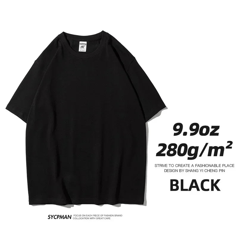 Mens Oversized 9.9oz Cotton Heavyweight Tee Short Sleeve Solid Color Casual For Men