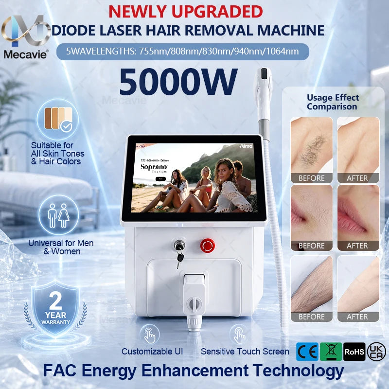 2026 New Diode Laser Hair Removal 755 808 830 940 1064nm 5waves Professional Cooling Head Design Delivers Painless Epilation
