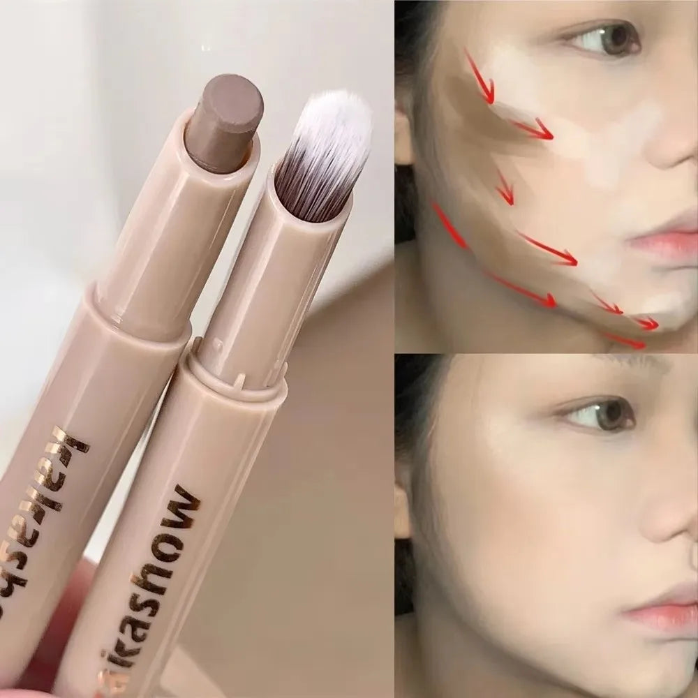 Long Lasting 3D Contouring Pen Waterproof Cream-Textured Facial Contour Stick 2in1 Design With Brush Nose Shadow Contour Pen