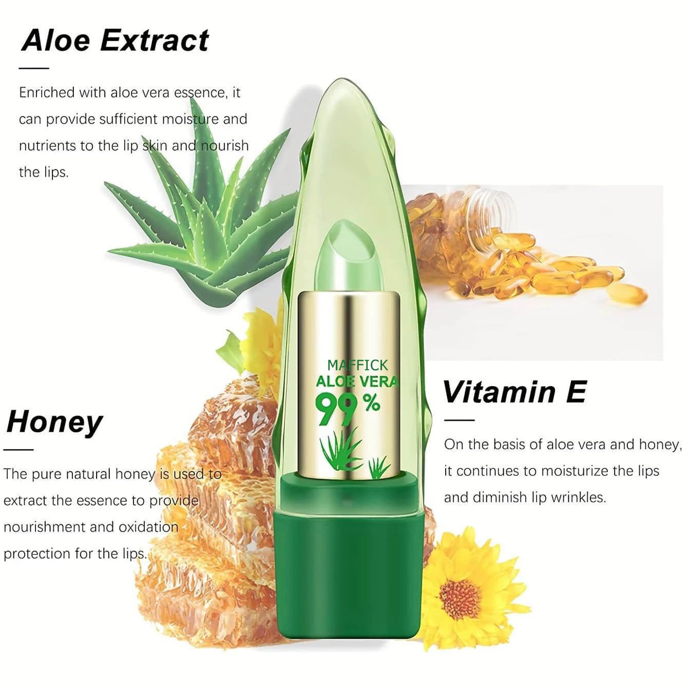 Aloe Vera Warm Change Lipstick for Long-Lasting Lip Protection, Moisturizing and Color Changing, Magical Color Change
