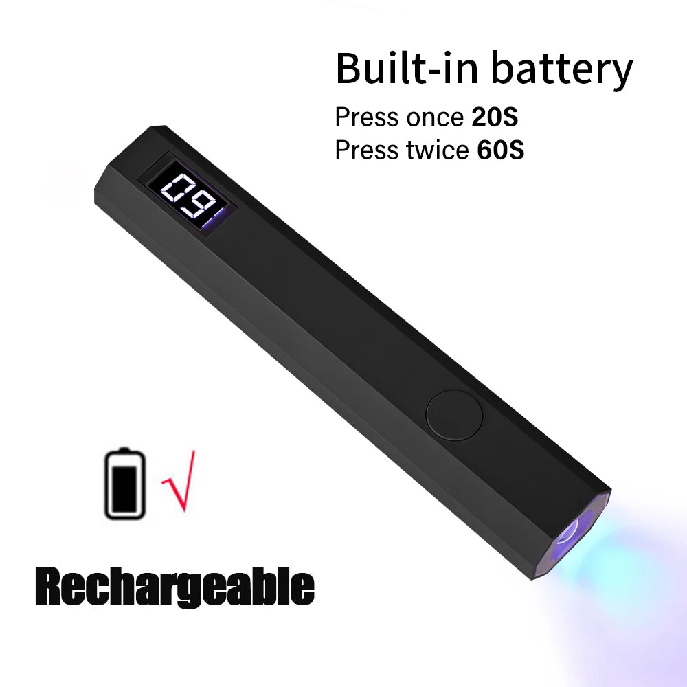Lámpara de uñas LED UV con soporte, luz UV de mano con pantalla LCD para uñas de gel, secador de uñas USB recargable para curado rápido