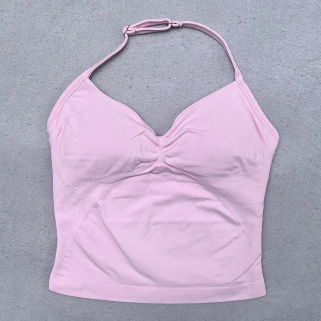 DPSTGYM Women's Seamless Yoga Top - Sleeveless Exposed Back Knit