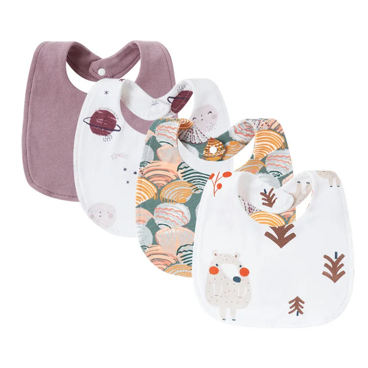 4-Piece Baby Bib Set - Cotton Cartoon Animal Print for Toddlers 1-3Y