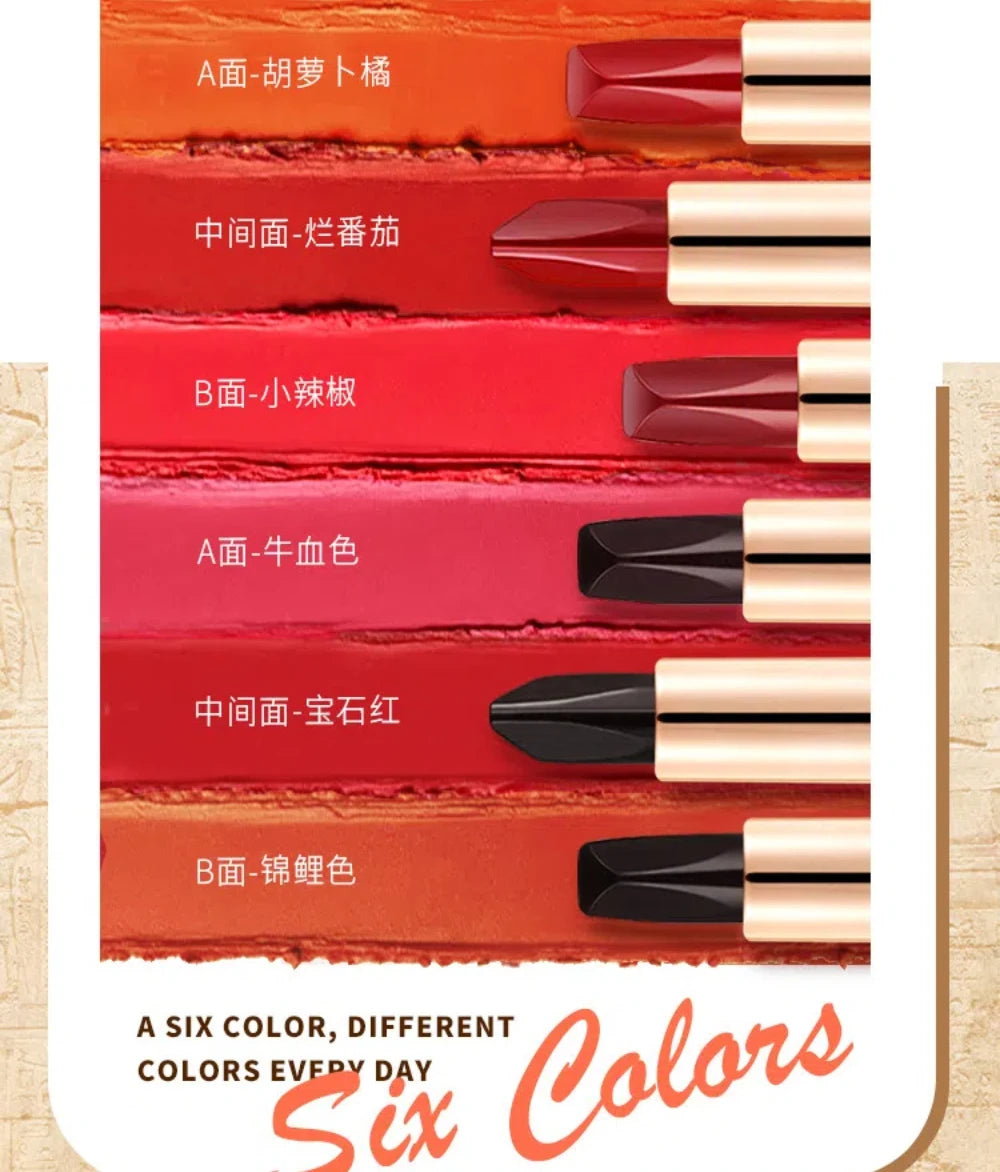 AGAG Magic 6 Colors Lipstick Double Tube Mist Waterproof Non-stick Cup Moisturizing Easy To Use Long-lasting Cosmetics Makeup