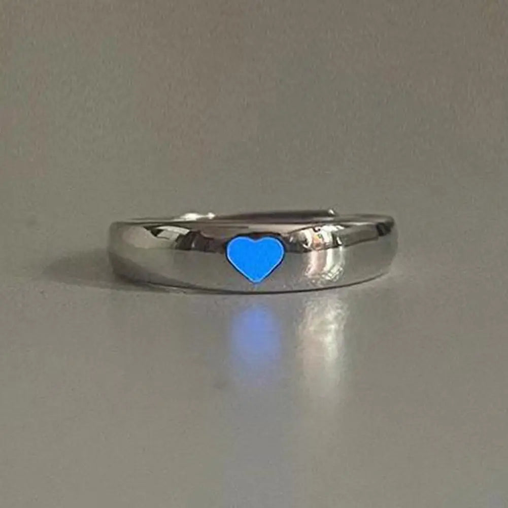 Adjustable Punk Noctilucent Cute Star Heart Love Rings Luminous Glow In The Dark for Men Women Lover Gifts Halloween Party