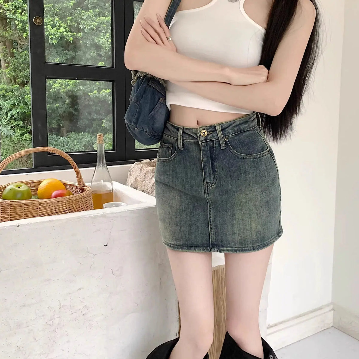 High Waist Denim Mini Skirt Women's Summer 2025 New Style Slimming Sexy Girl Trend Prevent Exposure Wrap around Skirt