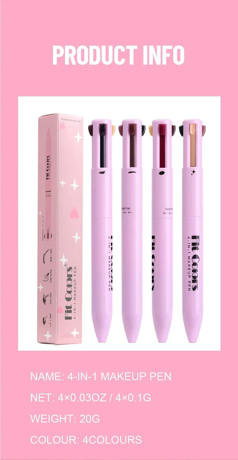 4-in-1 Makeup Pen Eyebrow Pencil, Eyeliner, Lip Liner, Highlighter Eyeshadow Pen Multi-functional 4-color Set Counter Makeup Pen