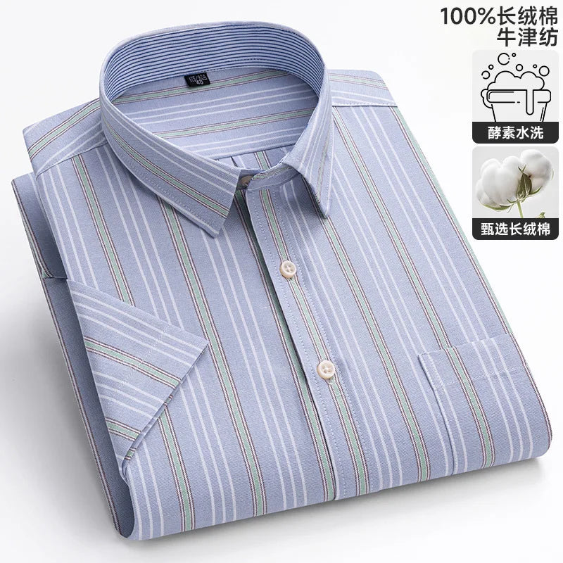 Men's Casual Short Sleeve Shirt - 100% Cotton Classic Fit 7XL