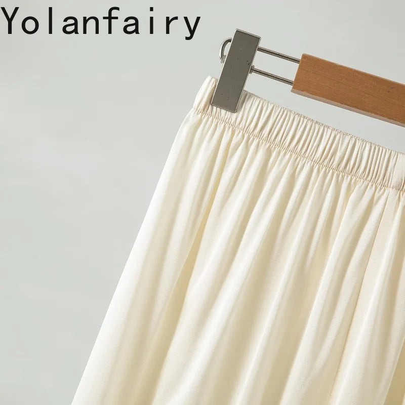 YOLANFAIRY 93% Real Mulberry Silk Pajamas for Woman 2026 Spring Summer High-end Sets Woman 2 Piece Short Sleeve Pijamas De Mujer