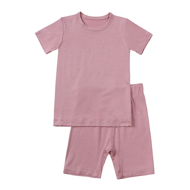 2026 Bamboo Fiber Toddler Kids Pajamas Clothes Solid Hight Elasticity Breathable Sleepwear Set For 9M-7T Boy Girl Loungewear
