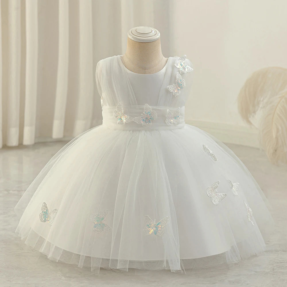 HETISO Butterfly Toddler Baby Dresses Infant Princess Summer Tulle Embroidery Birthday Party Dresses for Kids Girl Gown