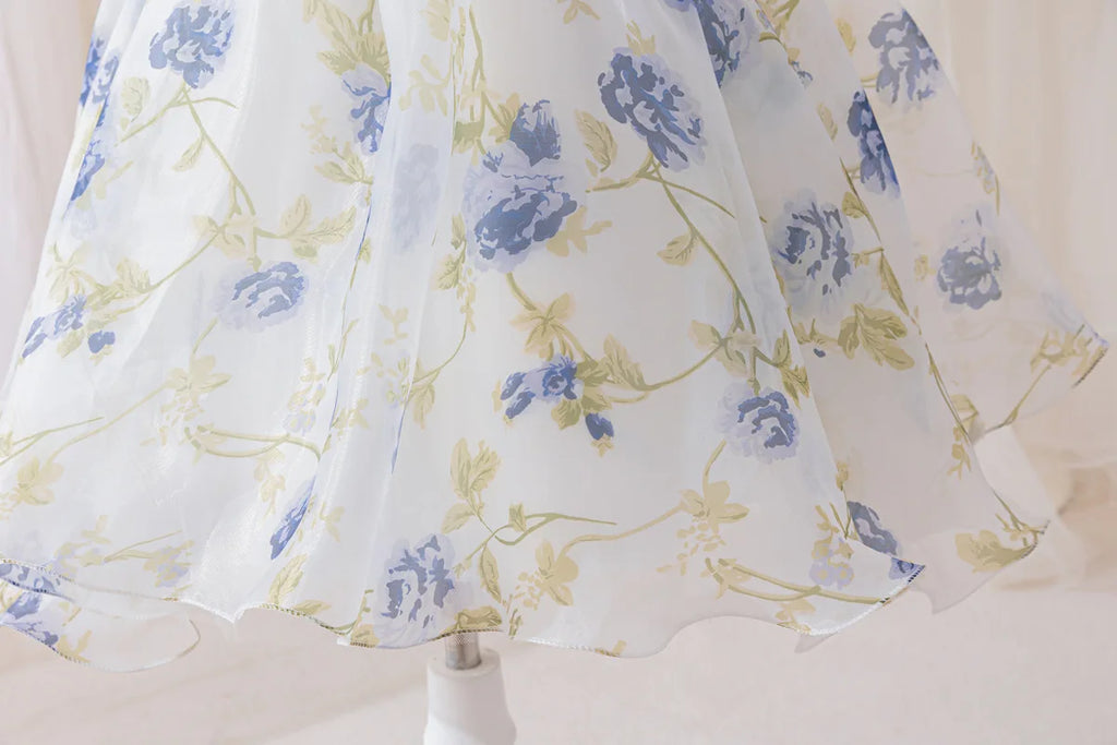 HETISO Girls Floral Chiffon Dress Korean Style Casual Birthday Gown White One-piece Summer Dress for Kids 2-10 Years