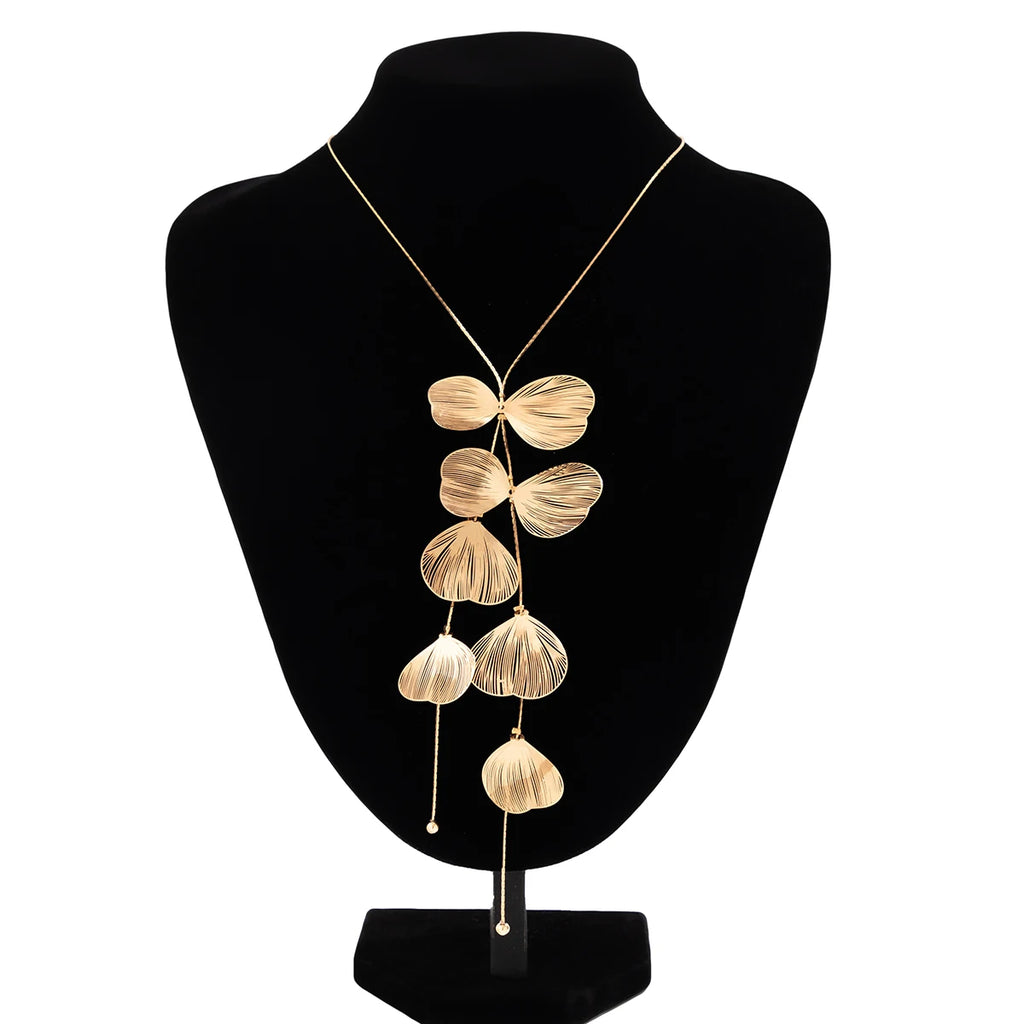 Purui Trendy Gold Color Metal Petal Charm Long Tassel Necklace For Women'S Choker Chest Chain Jewelry Collar Gifts Wedding