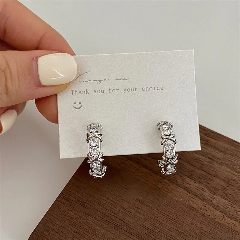 Vintage Cc Design Stud Earrings For Women'S Korean Fashion X Cross Zircon Earring Engagement Jewelry Gifts
