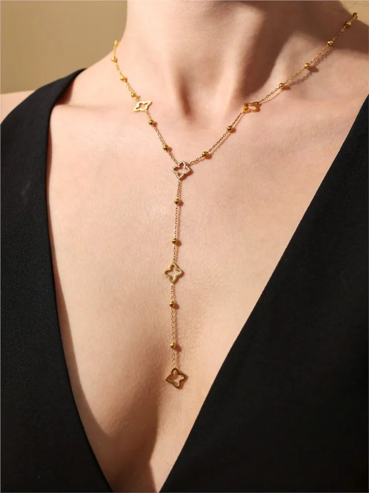 Multi Models Long Tassel Necklaces In Stainless Steel With 18k Gold Plated Waterproof Non Tarnish Chains Necklace For Women