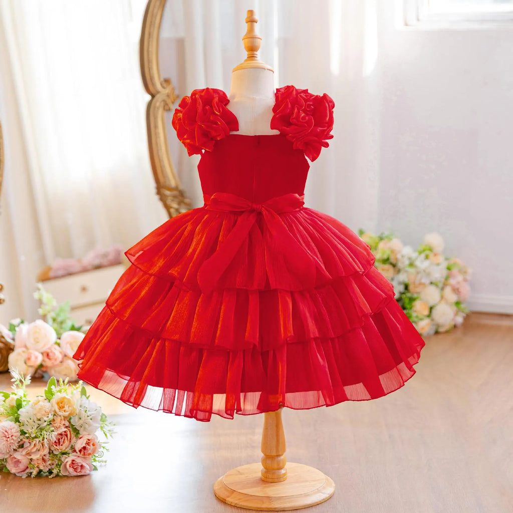 HETISO Baby Girls Summer New Version Layered Dresses Children's One Year Princess Sequined Pink Wedding Party Ball Gown 1-5Y