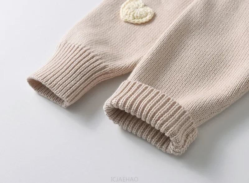 Teen Girl Clothes 2025 Children New Korean Cardigan Girls Knit Jacket Spring Autumn Outfit Style Costume Handmade Heart DIY Kids