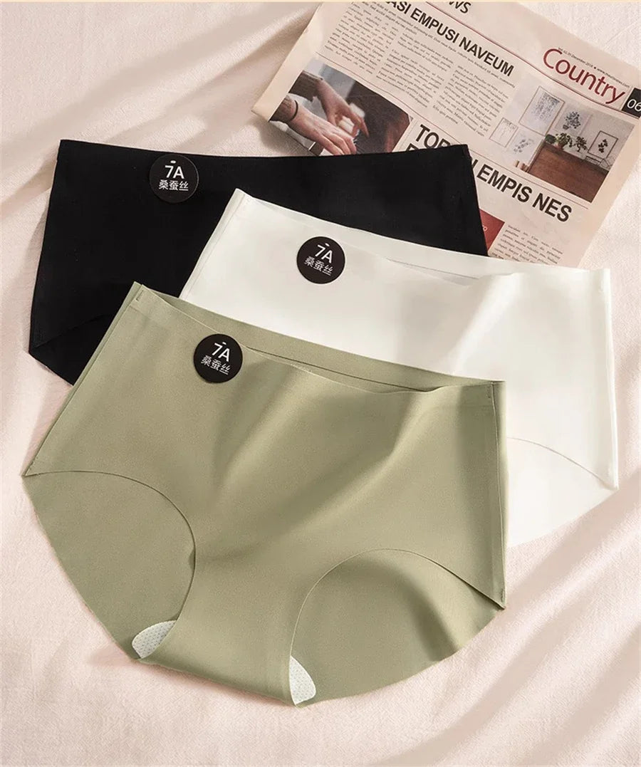 4PCS Seamless Mulberry Silk Underwear Ultral Thin Women's Panties Sexy High Elastic Invisible Briefs Soft Underpants Lingerie