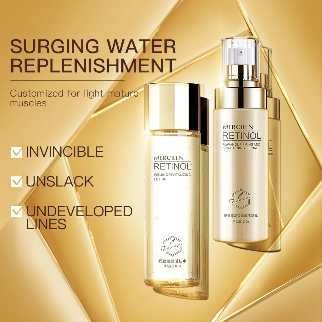 Mercilen Retinol Water-Lotion Combination Set 150Ml+130G, Daily Skincare Set, Rich in Hyaluronic Acid and Niacinamide, Brightening and Firming Care for Sensitive Skin, Premium Gift Box, Ideal Holiday Gift for Friends or Mothe