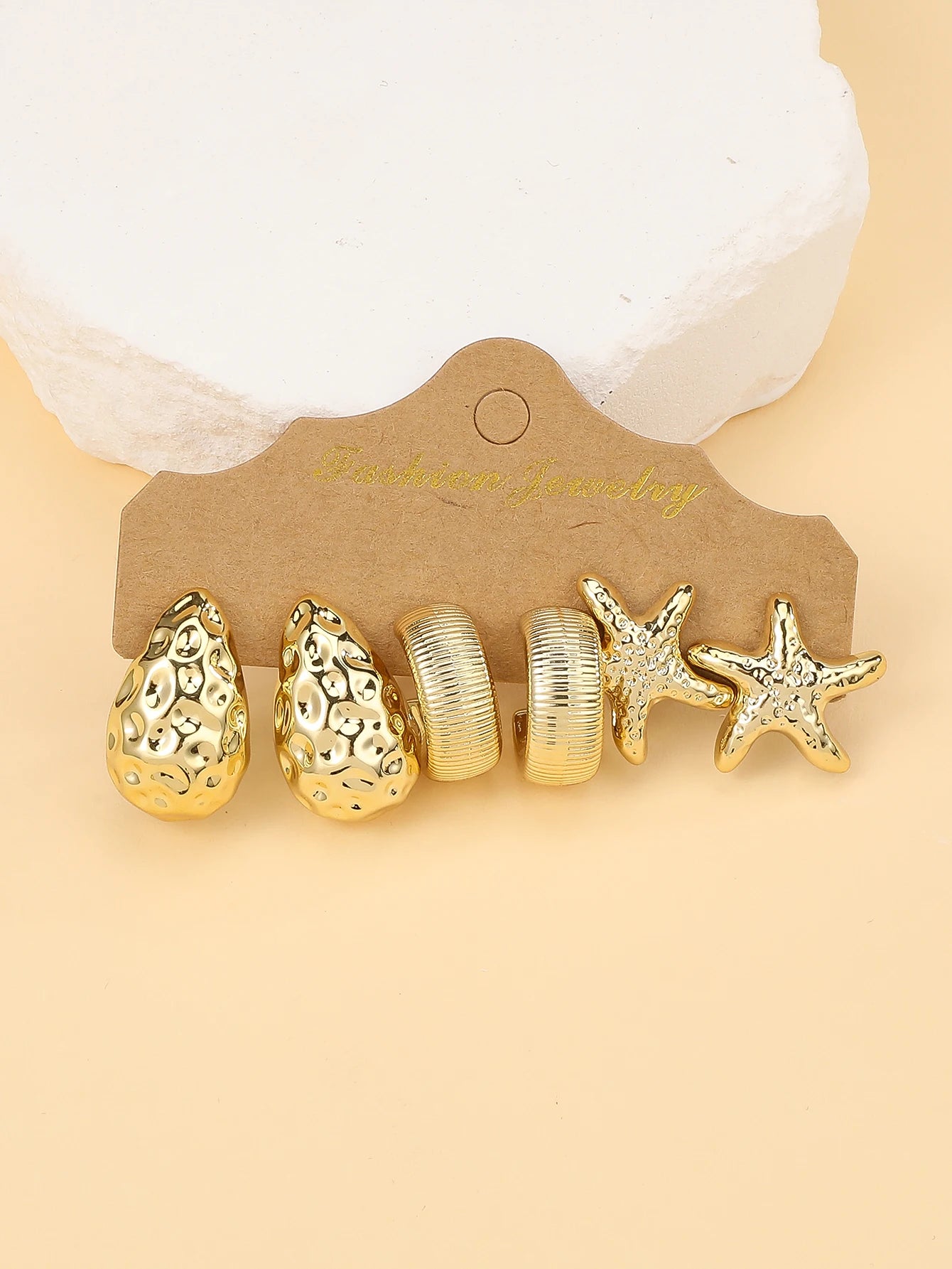 Seashell Starfish C Shape Drop Earrings Set 3 To 6 Pairs Textured Water Drop Travel Ready Jewelry For Travelers