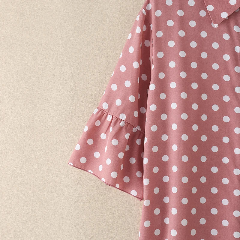 ZANZEA Summer Elegant Lapel Neck Short Sleeve Sundress Polka Dots Printed Women Dress Stylish Casual Holiday Beach Midi Dresses