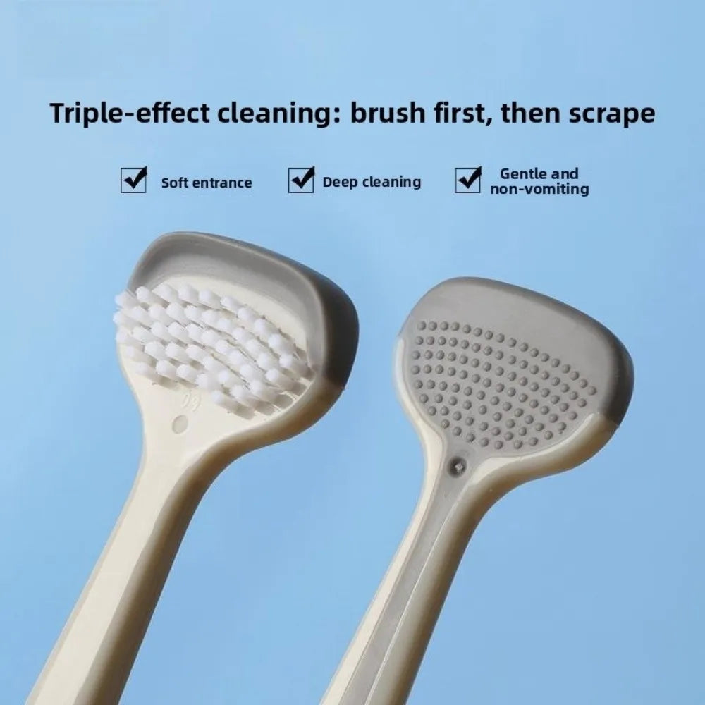 Triple Effect Tongue Scraper Silicone Brush Oral Cleaning Brush Fresh Breath Reusable Tongue Scraping Brush Halitosis Clean