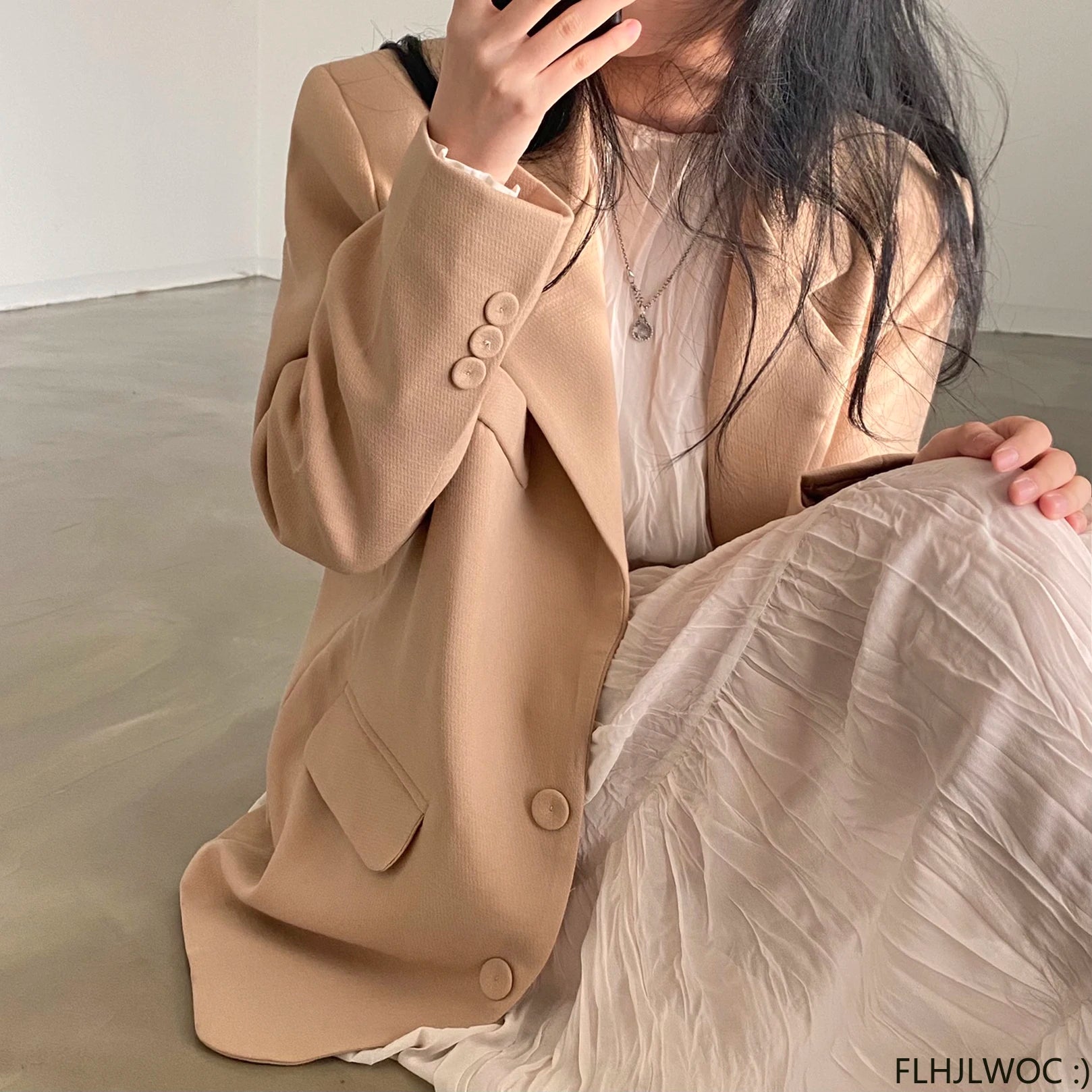 Autumn Spring Wrinkle Loose Dresses New Hot Women Cute Japan Style Retro Vintage Girls Holiday Casual Solid Apricot White Dress