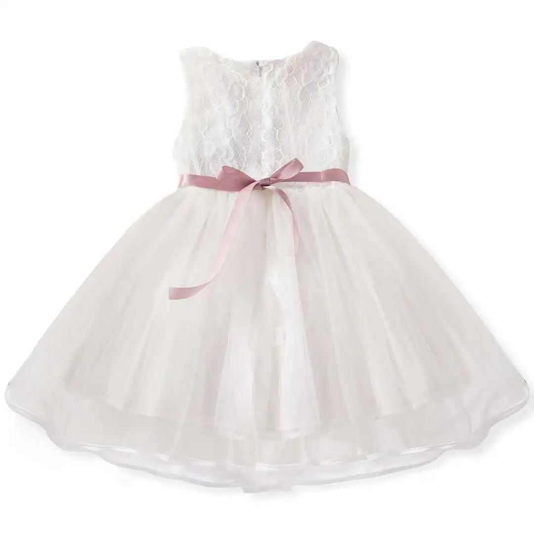 Sleeveless Baby Kids Lace Mesh Dresses for Children's Wedding Party Clothing Princess Girls Flowers Dress
