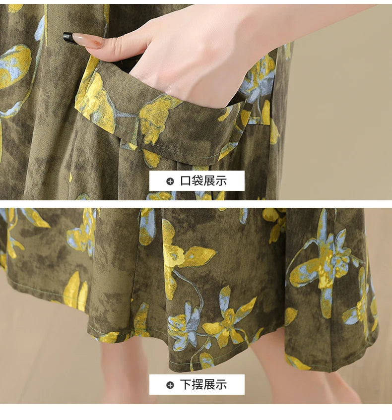 New Fashion Casual Summer Dresses For Women 2026 Loose Plus Size Clothes Elegant printting O-neck Short Sleeve Woman Clothing
