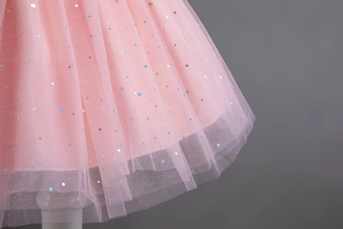 HETISO Pearls Bowknot Kids Girls Dresses Summer Tulle Vintage Elegant Princess Party Gown Children's Gift
