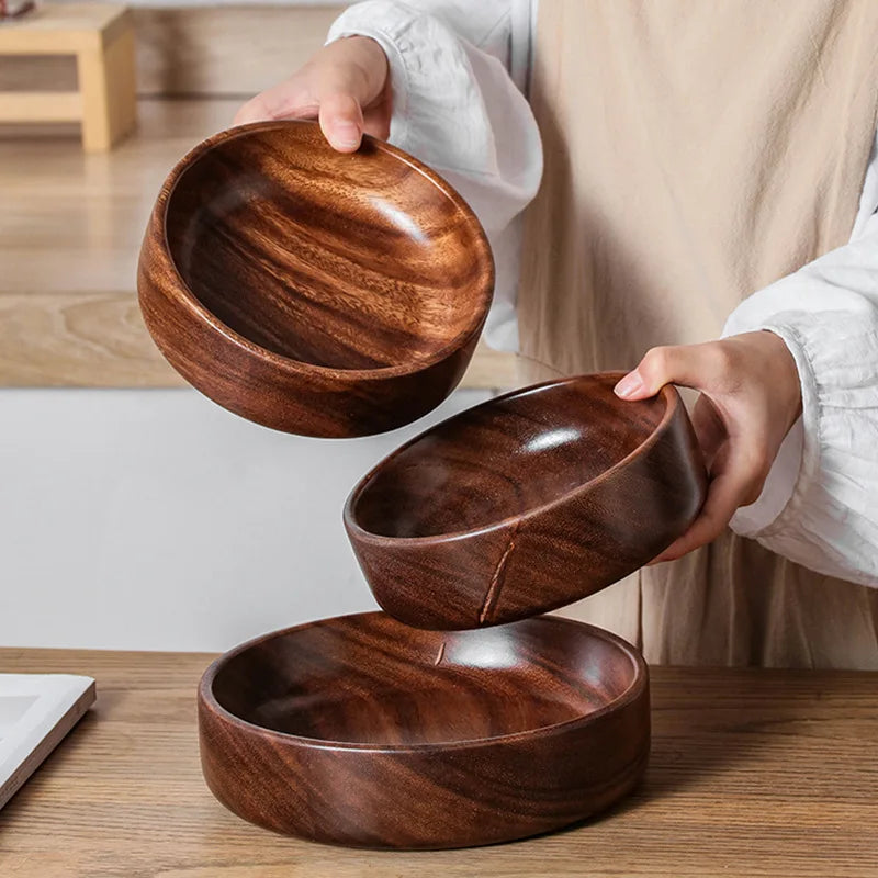 Walnut Wood Boat Bowl - Vintage Decorative Salad and Fruit Bowl