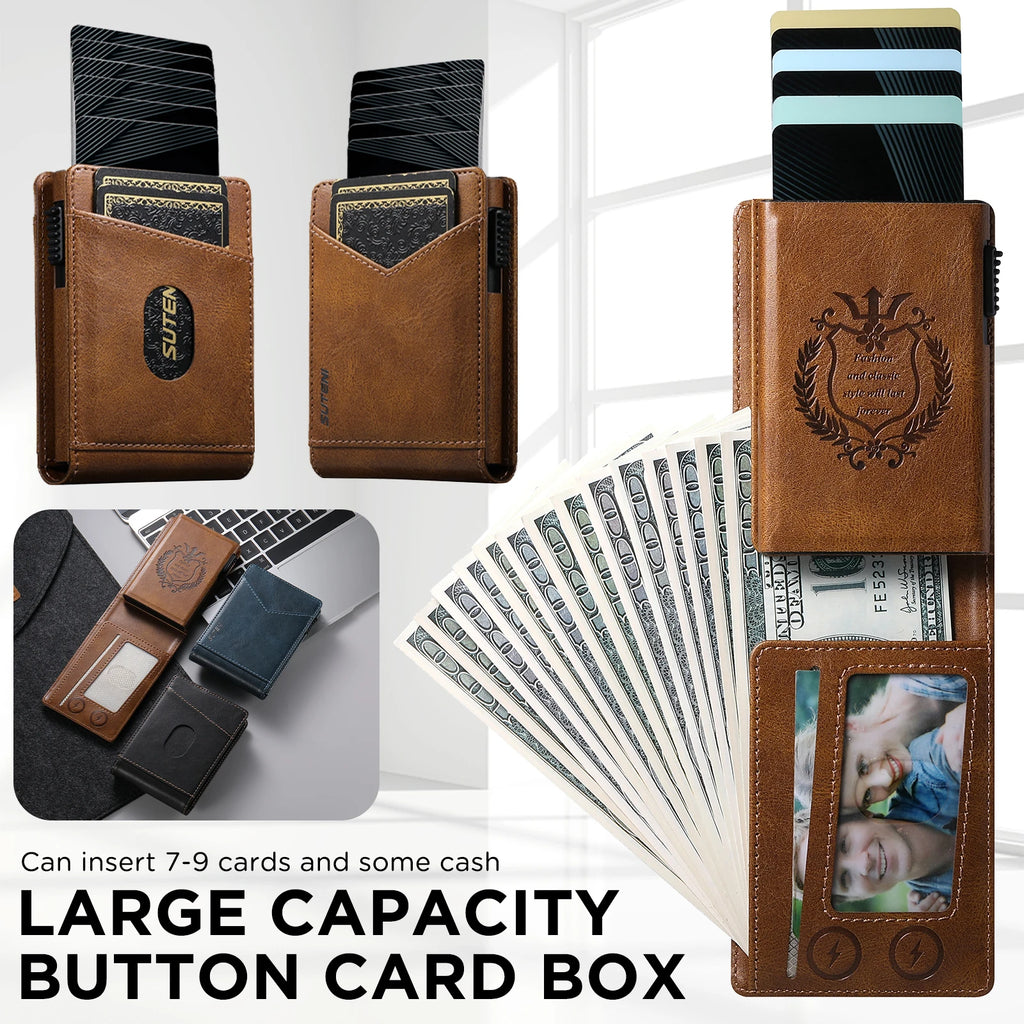 SUTENI Card Slot Wallet Flip Cover Faux Leather Card Box Pressing The Button Automatically Ejects The Card