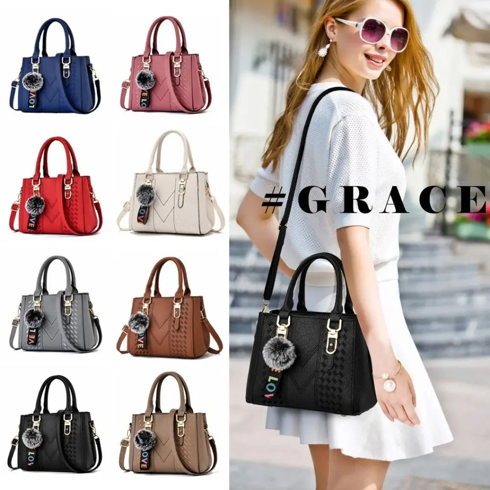 Korea Leather Women Handbag with Keychain Open Pocket Shoulder Bag Large Capacity Casual Messenger Bag Lady