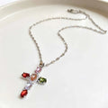 Fashion Colorful Zircon Cross Pendant Necklace For Women Stainless Steel Silver Color Charm Religious Necklaces Jewelry