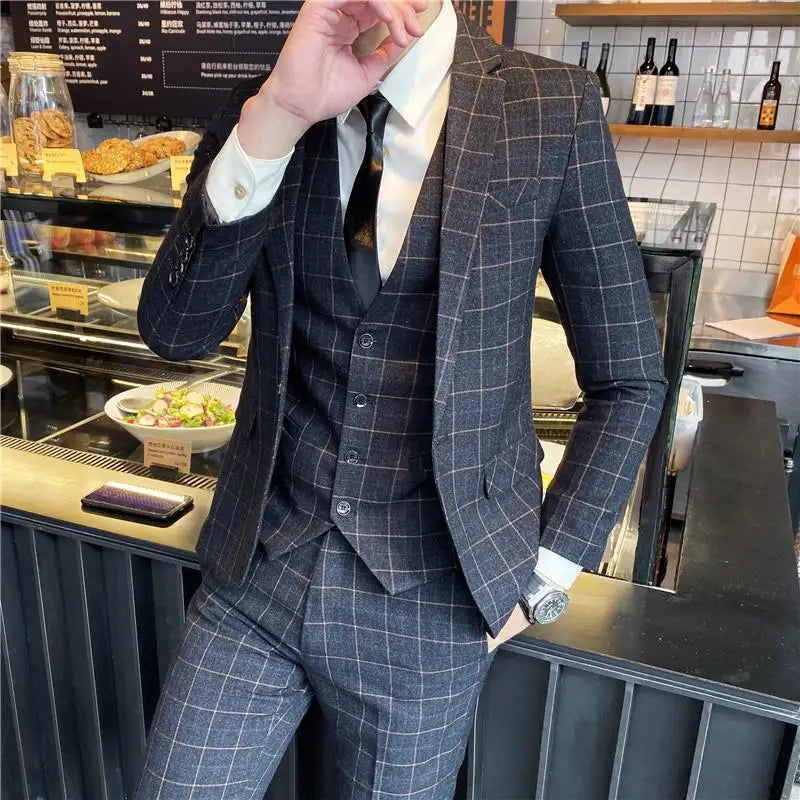 Men's Slim Fit Three Piece Suit Set by Banquet Blaze All In One Formal Wedding Banquet Wear for Stylish Men