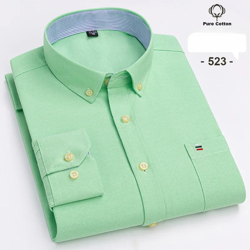 Men's 100% Cotton Oxford Long-Sleeve Slim Fit Shirt - 7XL