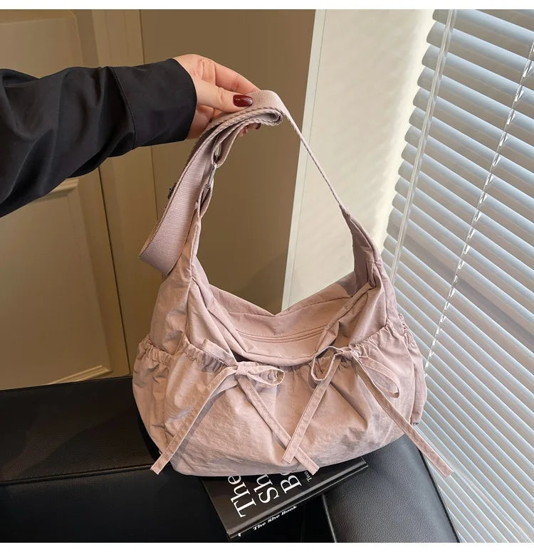 Ruched Fabric Hobo Bags Lightweight Nylon Shoulder Crossbody Bag, Stylish & Adjustable, Perfect for Casual Outfits, Daily Errand