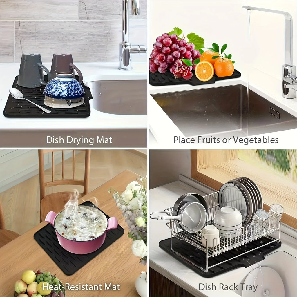 Tapete de silicona para cocina con diseño de drenaje incorporado, fácil de limpiar, adecuado para encimeras, fregaderos, refrigeradores