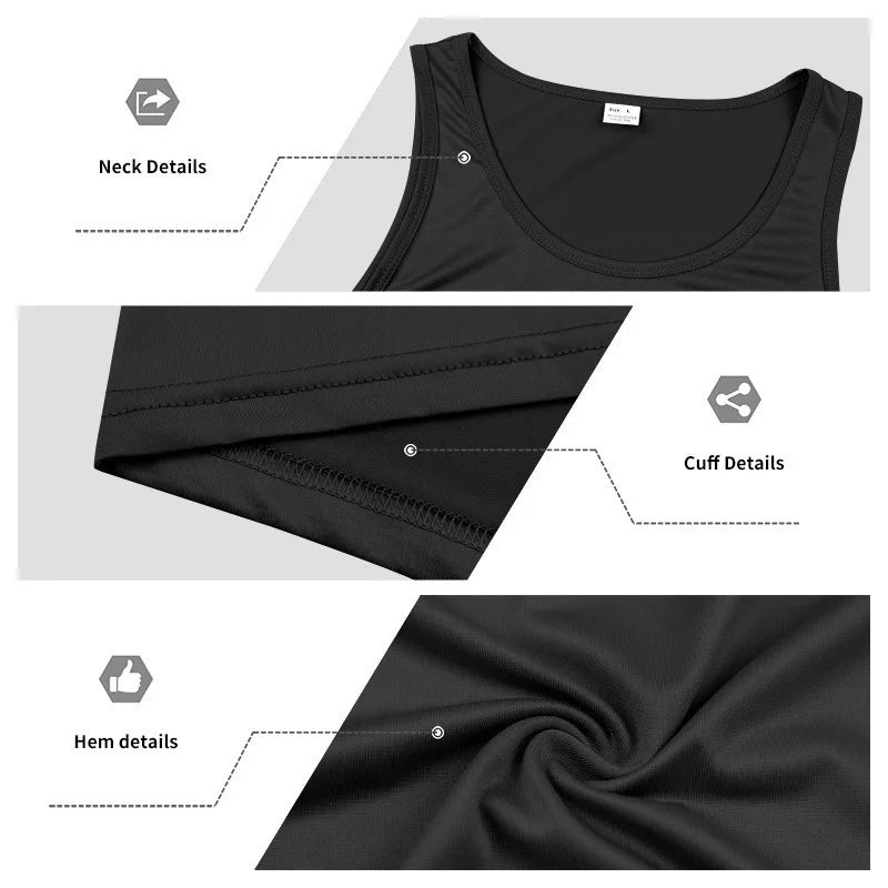 Men's Gym Sports Tank Top Muscle Aesthetic Dry Fast Workwear Polyester Fiber Summer Sport Fit Style Solid Color round Neck