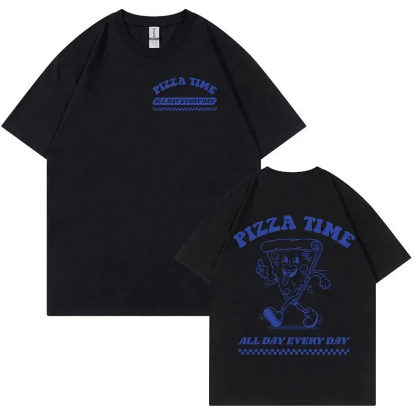 Funny Pizza Time All Day Every Day Cartoon Retro T Shirts Men Women'S Cute Aesthetic Fashion T-Shirt Casual Oversized Cotton Tees