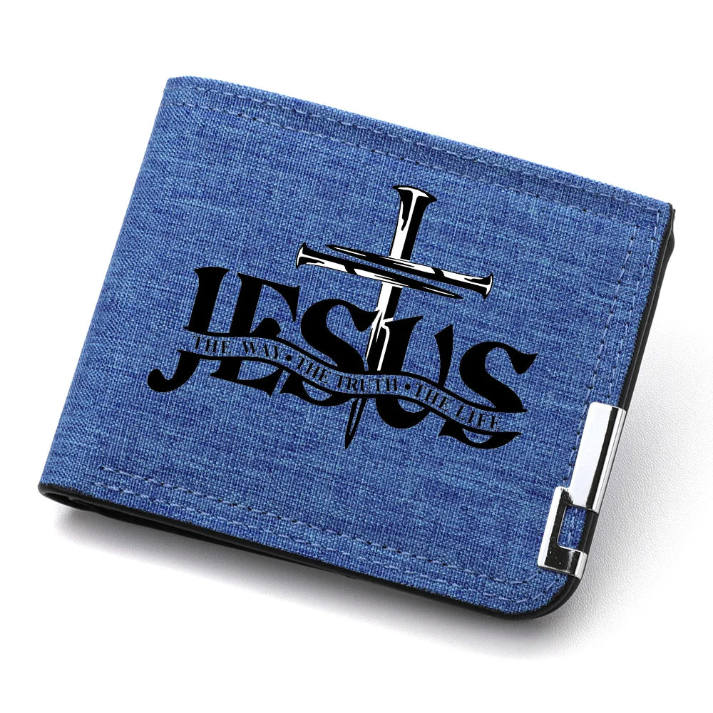 Men's Canvas Wallet with JESUS Pattern Personalized Design Multi-Card Slot Zipper Coin Pocket Youth Wallet