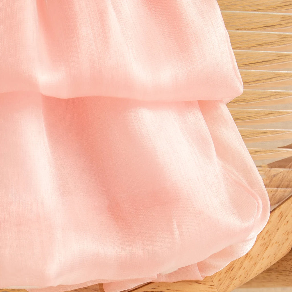 Newborn Girl Dress Layered Chiffon Princess Dress Flower Bow Tutu Dress for Baby Girl