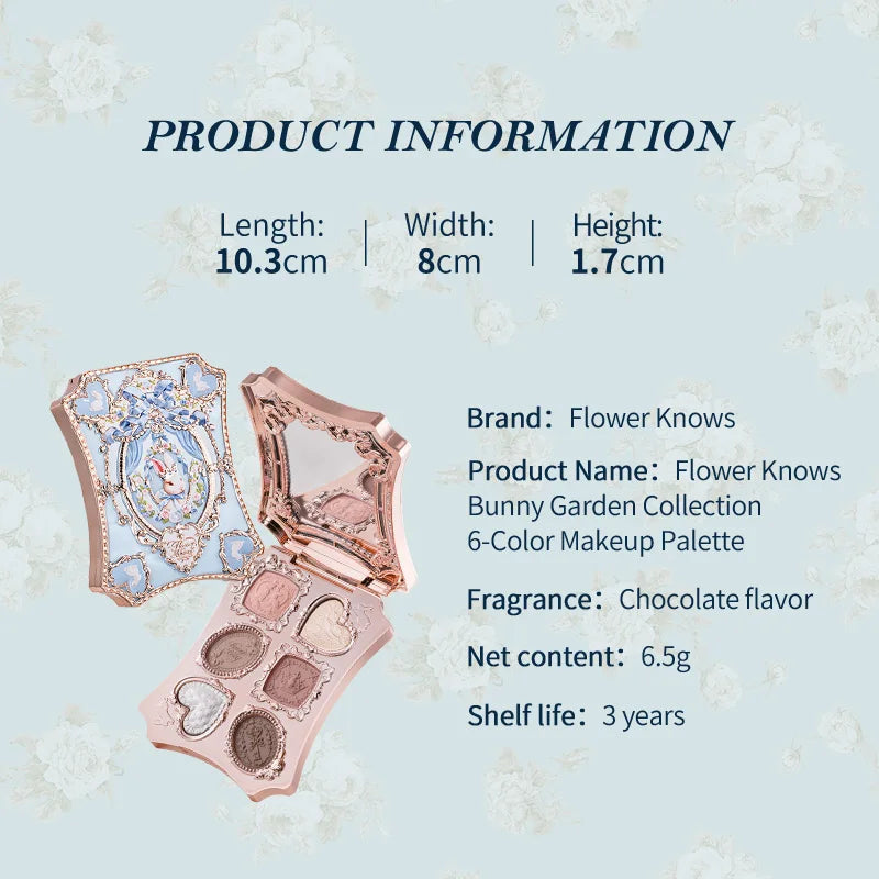 Flower Knows Makeup Bunny Garden Eyeshadows Collection 6-Color Long Lasting Makeup Natural Nudes Waterproof Eye Shadows Palette