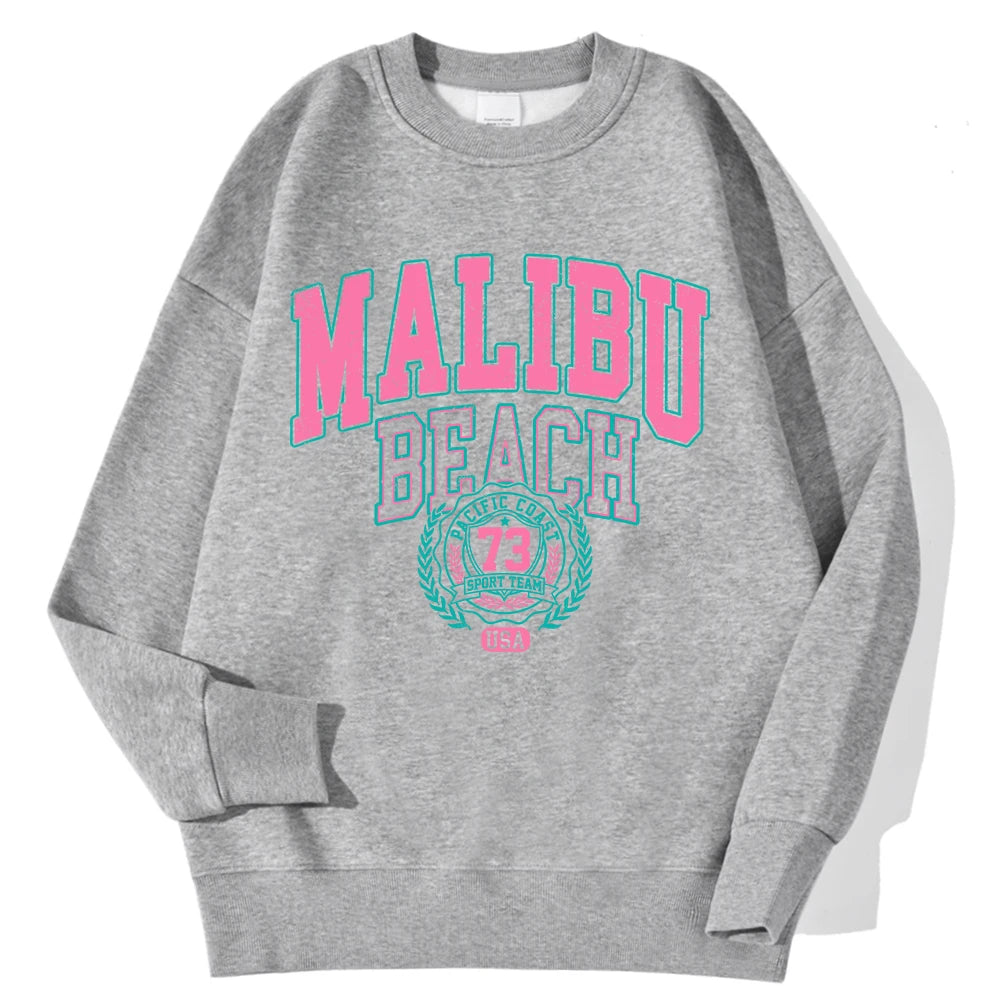 New York California Malibu Letter Sweatshirts Winter Women'S Casual Loose Hoodie Fleece Warm Crewneck Pullover Comfortable Clothes