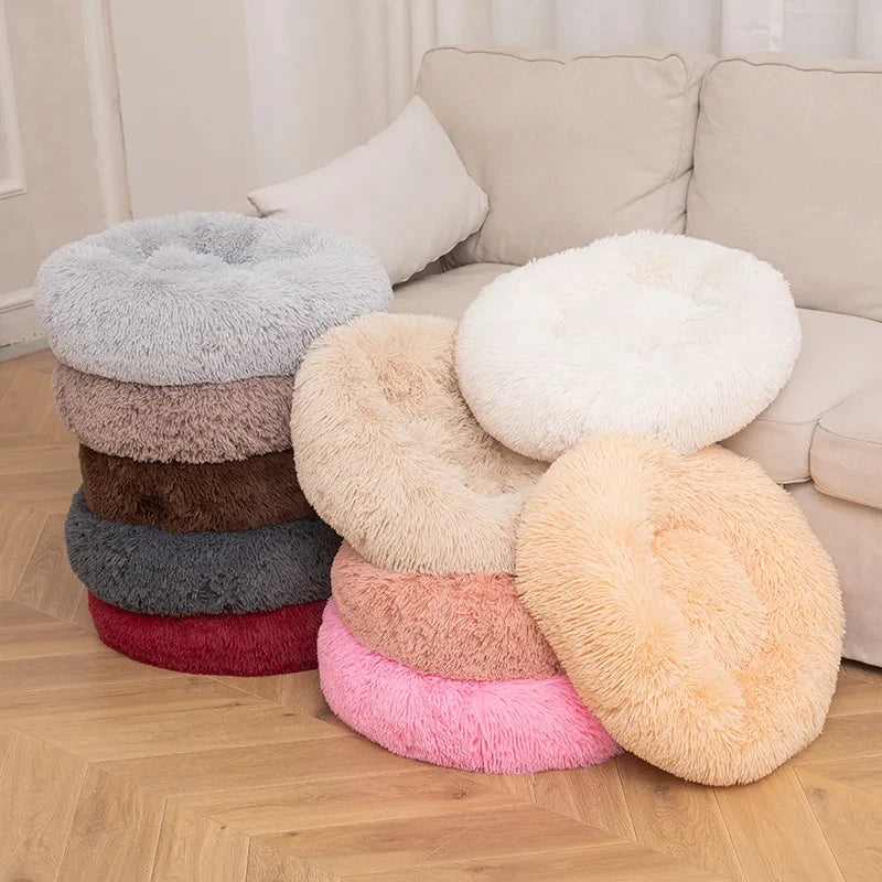 Round Cat Beds House Soft Long Plush Bed For Dogs Basket Pet Products Cushion Cat Bed Cat Mat Sleeping Sofa, Suitable For Winter