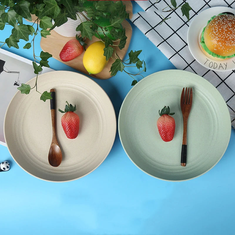 4Pcs Dinner Plate Set Wheat Straw Eco Friendly BPA Free Biodegradable Picnic Fruit Snack Plate Bone Dishes Kitchen Accessories