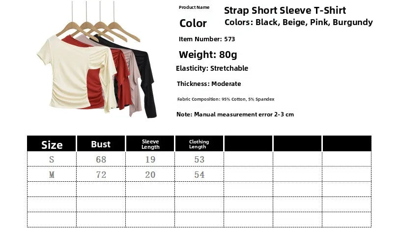 Slim Fit Asymmetric Shoulder T-Shirt Women's Summer Short Sleeve Top with Sash Street Style Sexy Trendy Pure Desire Design