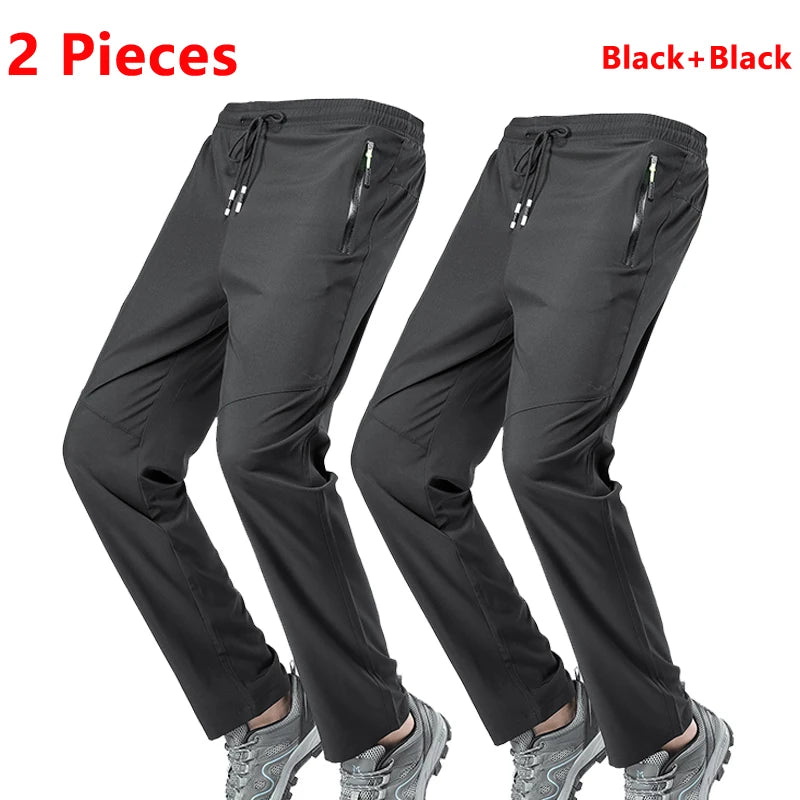 2 Pieces Lightweight Pants for Men's Summer Spring New Loose Elastic Trousers Quick Drying Outdoor Jogging Running Casual Pants